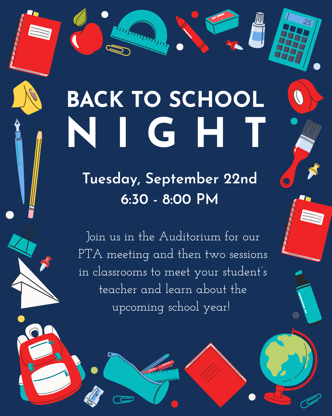 Back to School Night - Tuesday, September 22nd at 6:30 