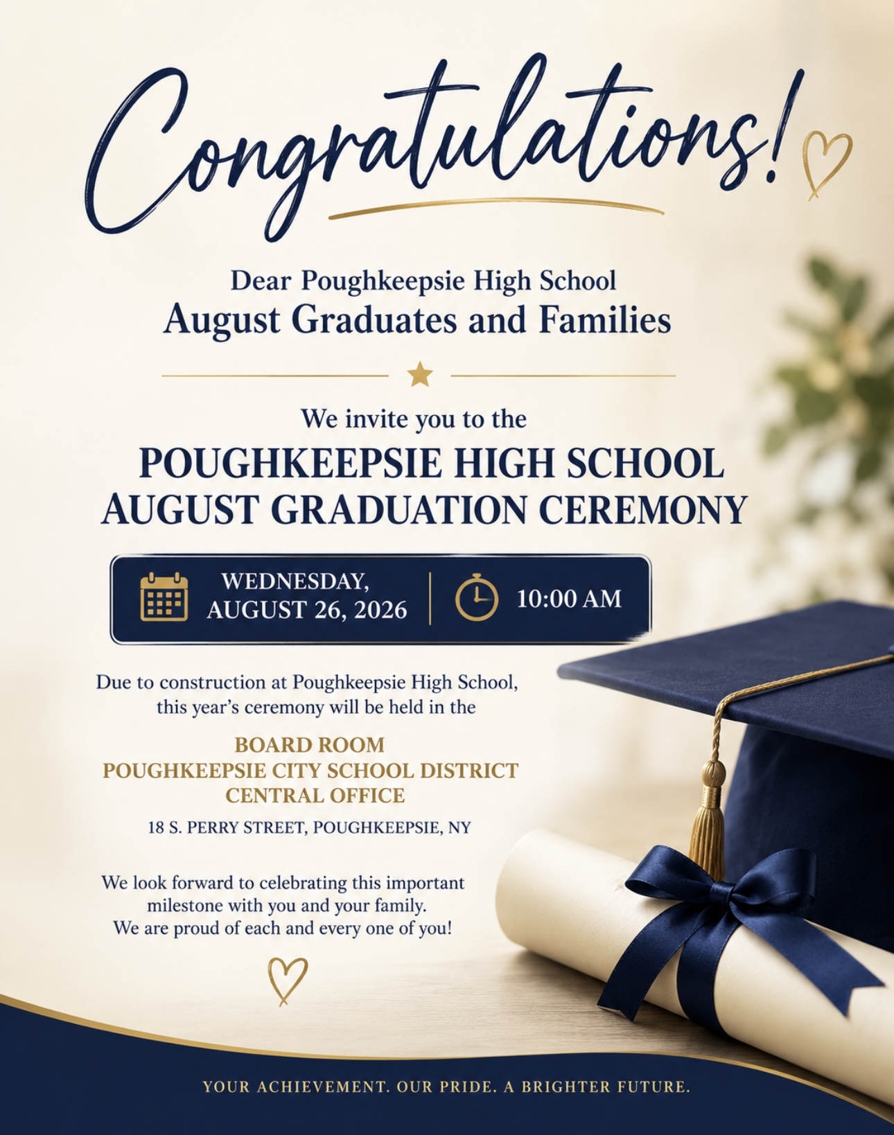 Summer High School Graduation Ceremony set for Aug. 26