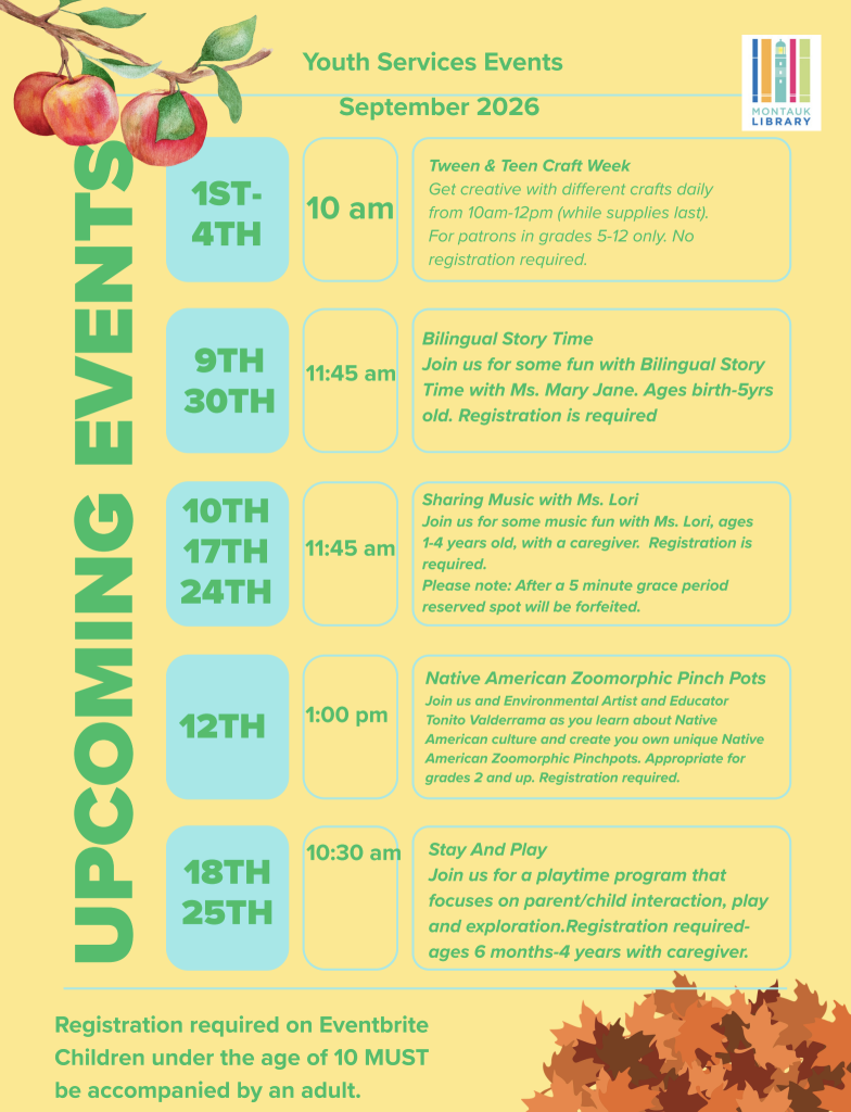 Montauk Library Youth Services September Events
