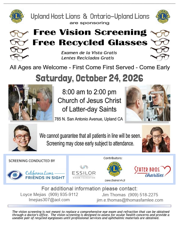 Lions Club Free Vision Screening and Free Recycled Glasses
