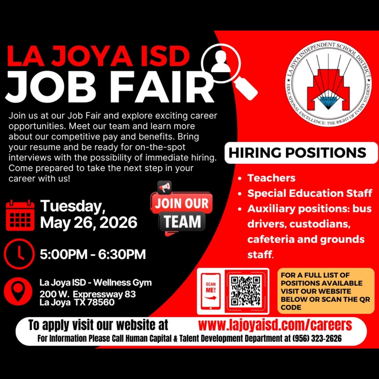 🚨📣 REMINDER: La Joya ISD’s Job Fair is coming up! 📣🚨