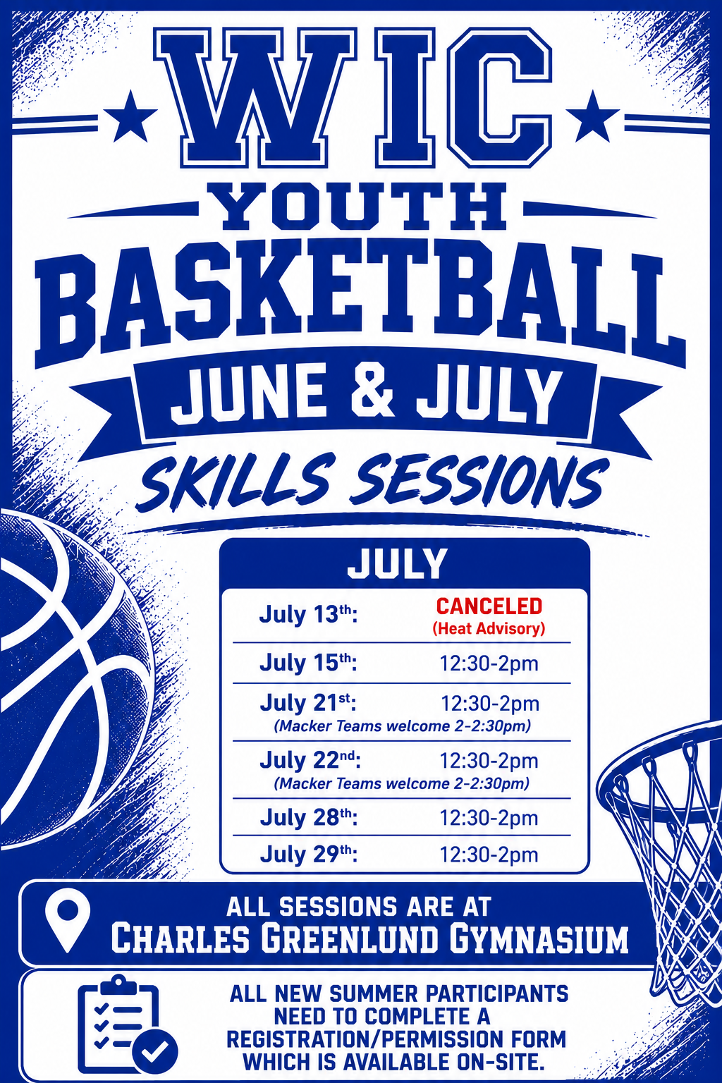 Youth Bball Skills Camp Cancelled for Monday