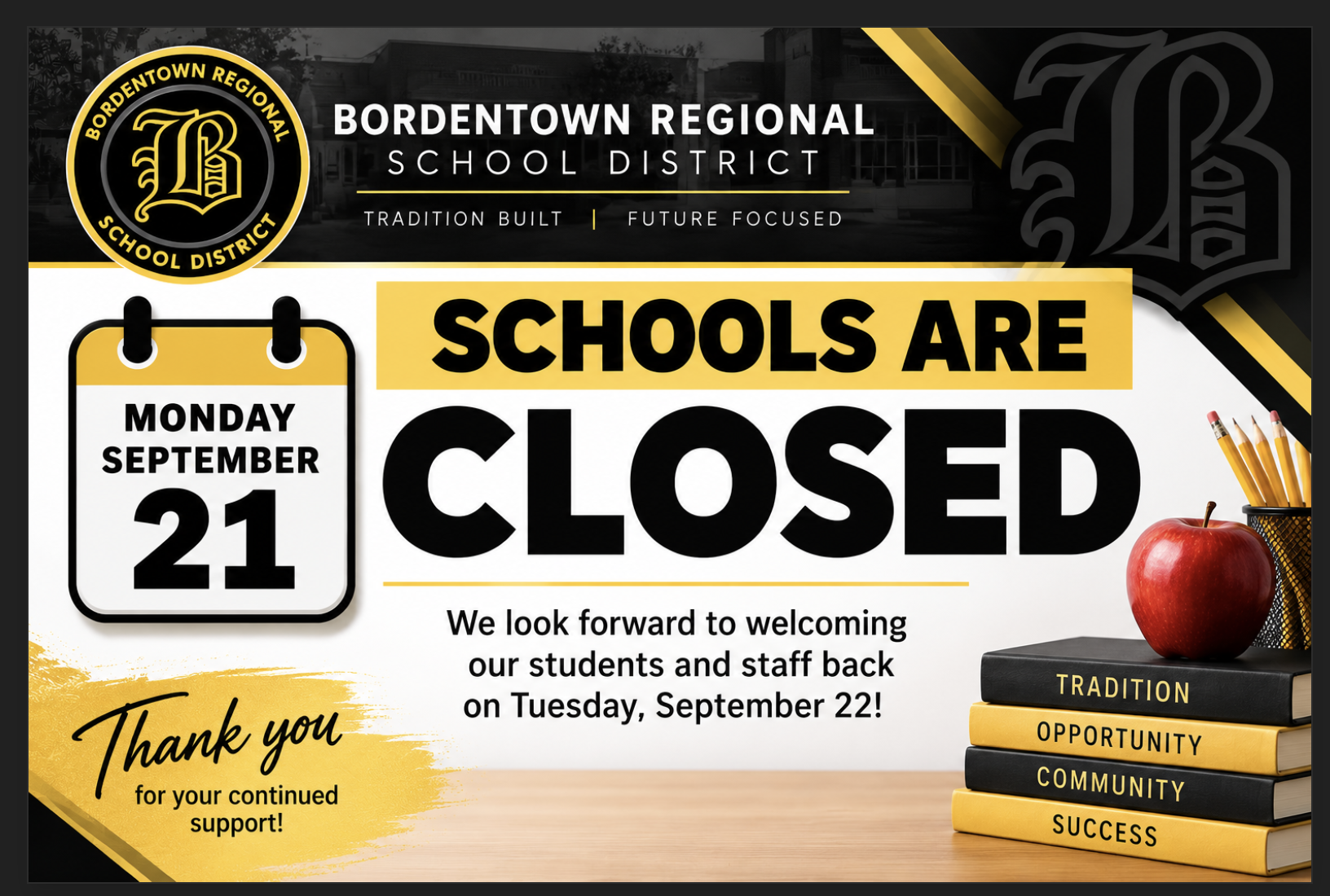 Reminder: School Closed 9/21 