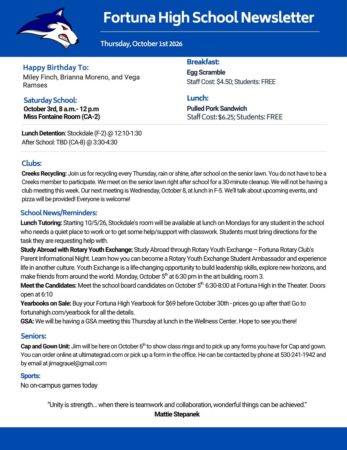 Bulletin 10/01/2026