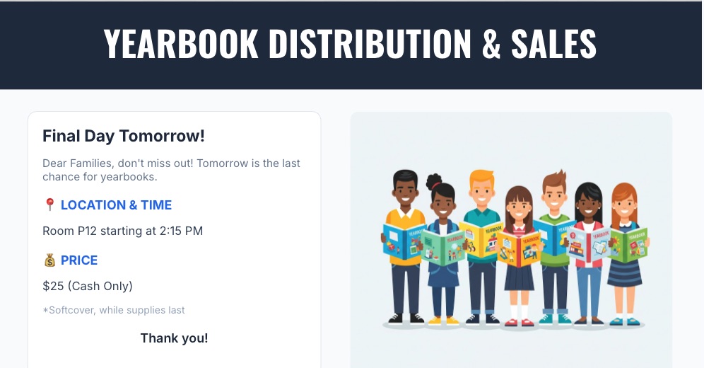 Yearbook Distribution - LAST DAY IS TOMORROW