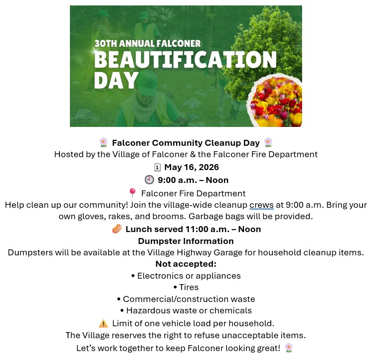 Falconer Beautification Day - May 16th