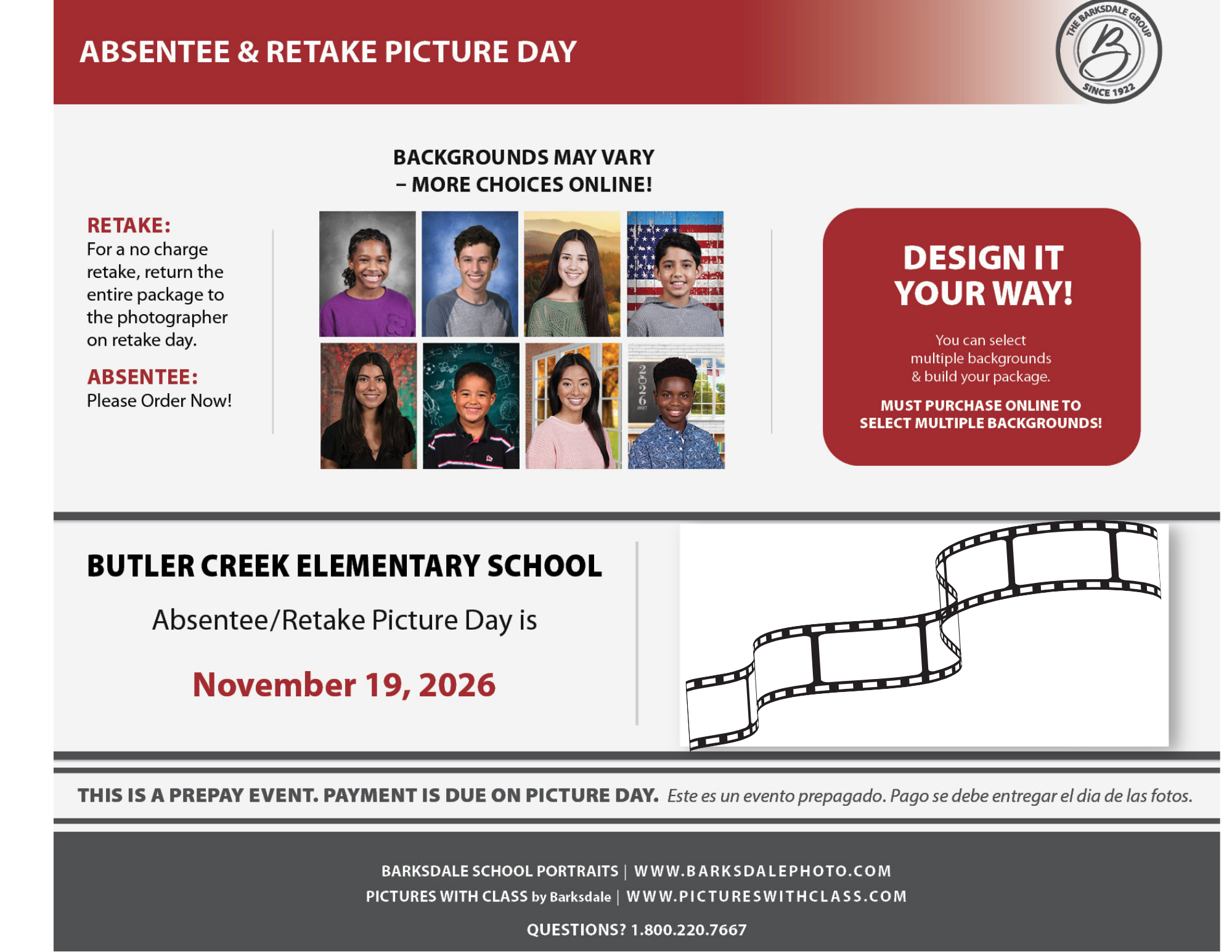 Picture Day retake day is Nov. 19th 2026- Pre Order your Pictures 