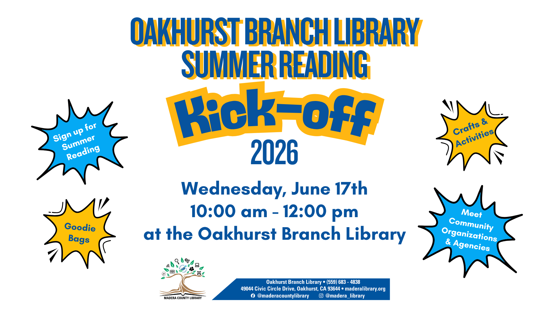 📚Oakhurst Branch Library Summer Reading and Summer Art 2026🎨