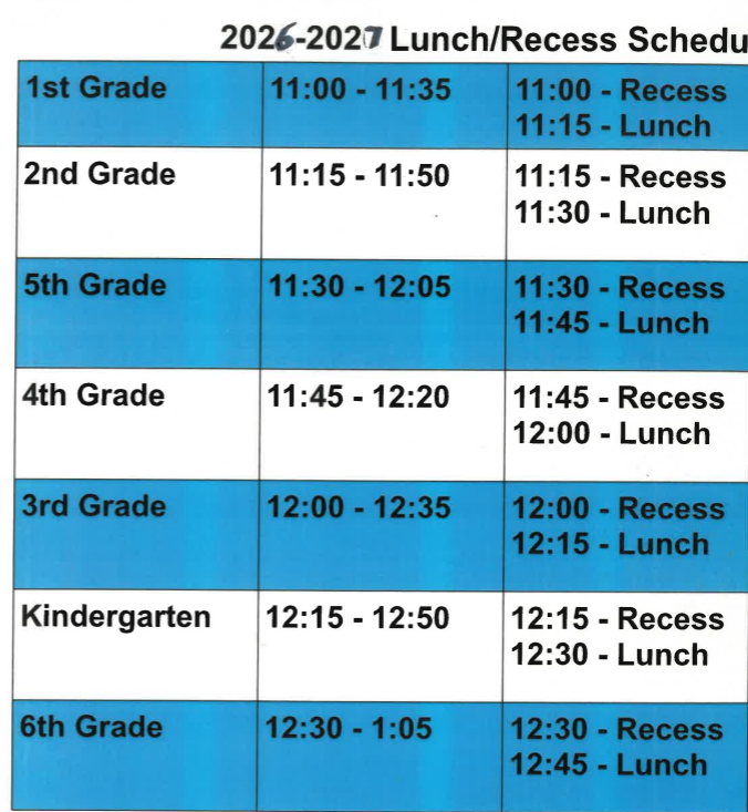 Updated lunch schedule