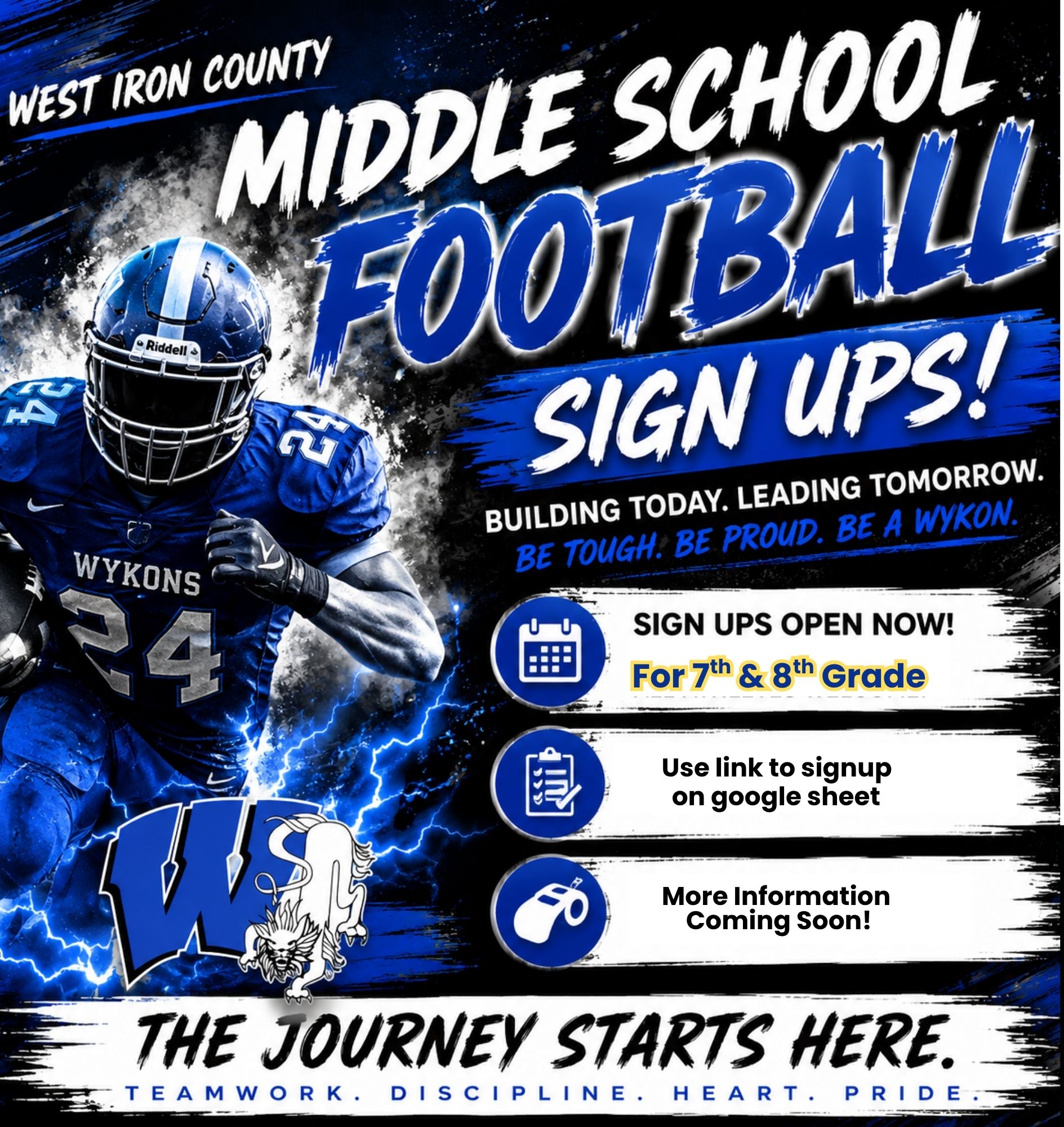 WIC Middle School Football Signups 7th & 8th grades