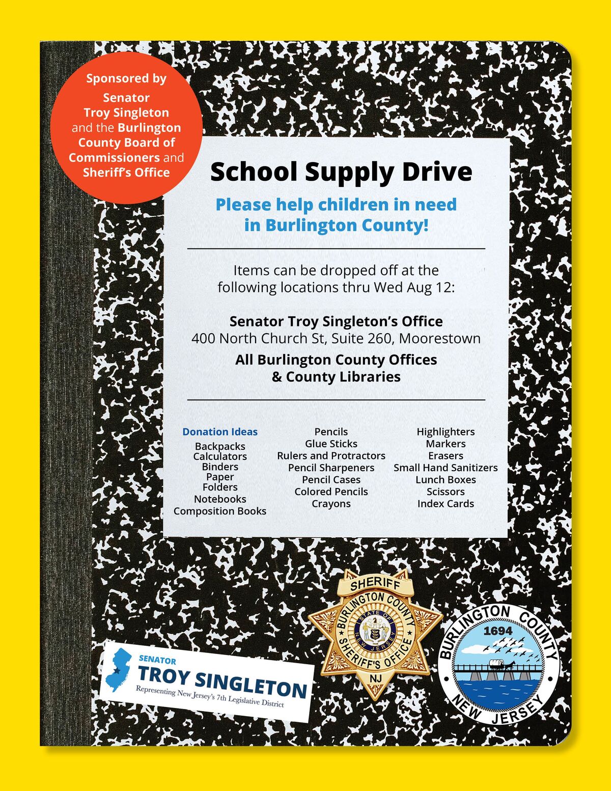 Burlington County School Supply Collection Invites You!