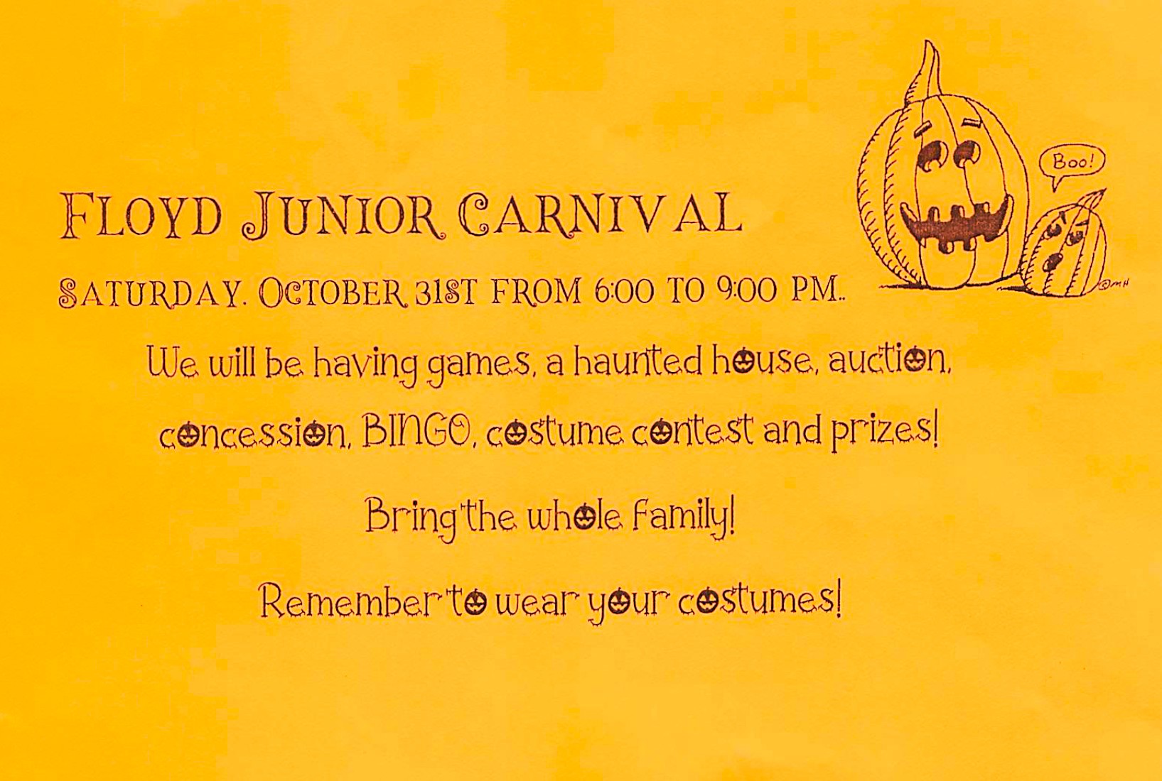 Floyd Junior Carnival - Saturday, Oct. 31st