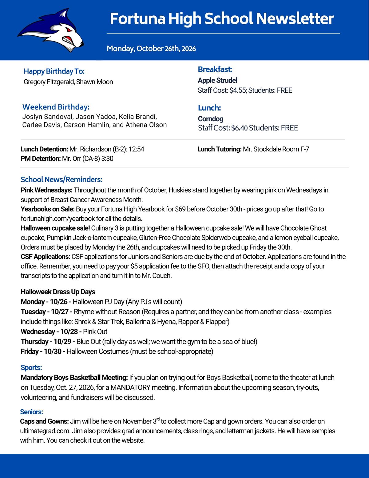 Bulletin 10/26/2026