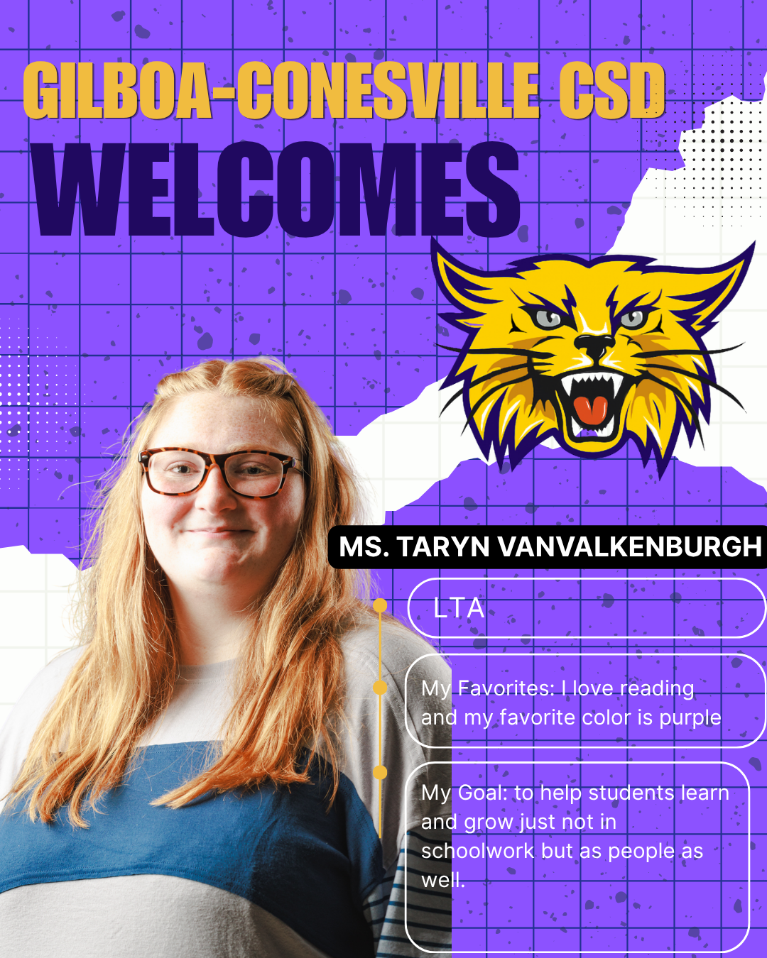 GCCSD Welcomes: Ms. VanValkenburgh, LTA