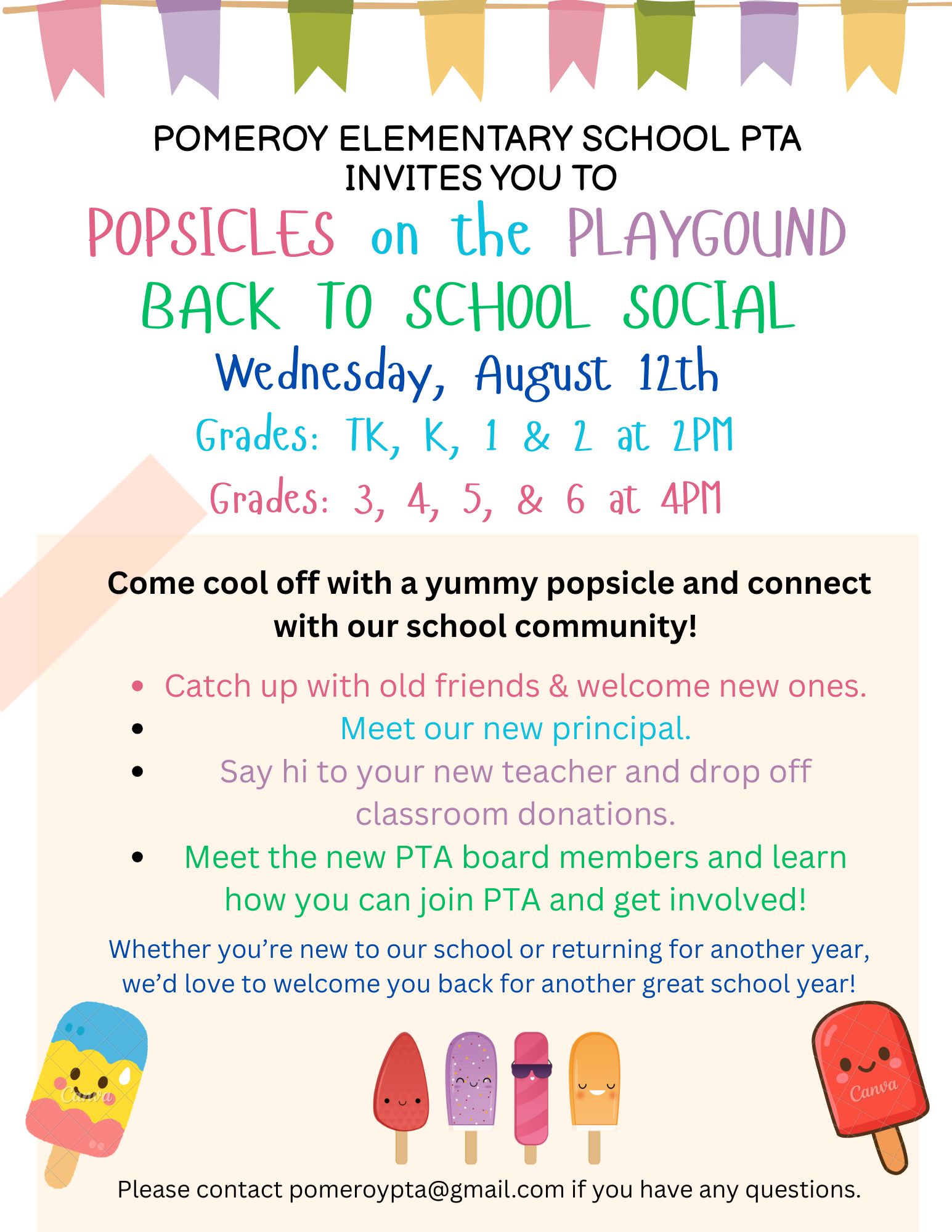 2026-2027 Back to School Social @ Pomeroy on Wednesday, August 12th