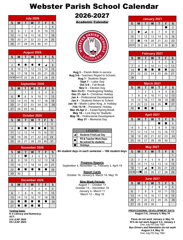 WPSB Academic Calendar 2026-2027