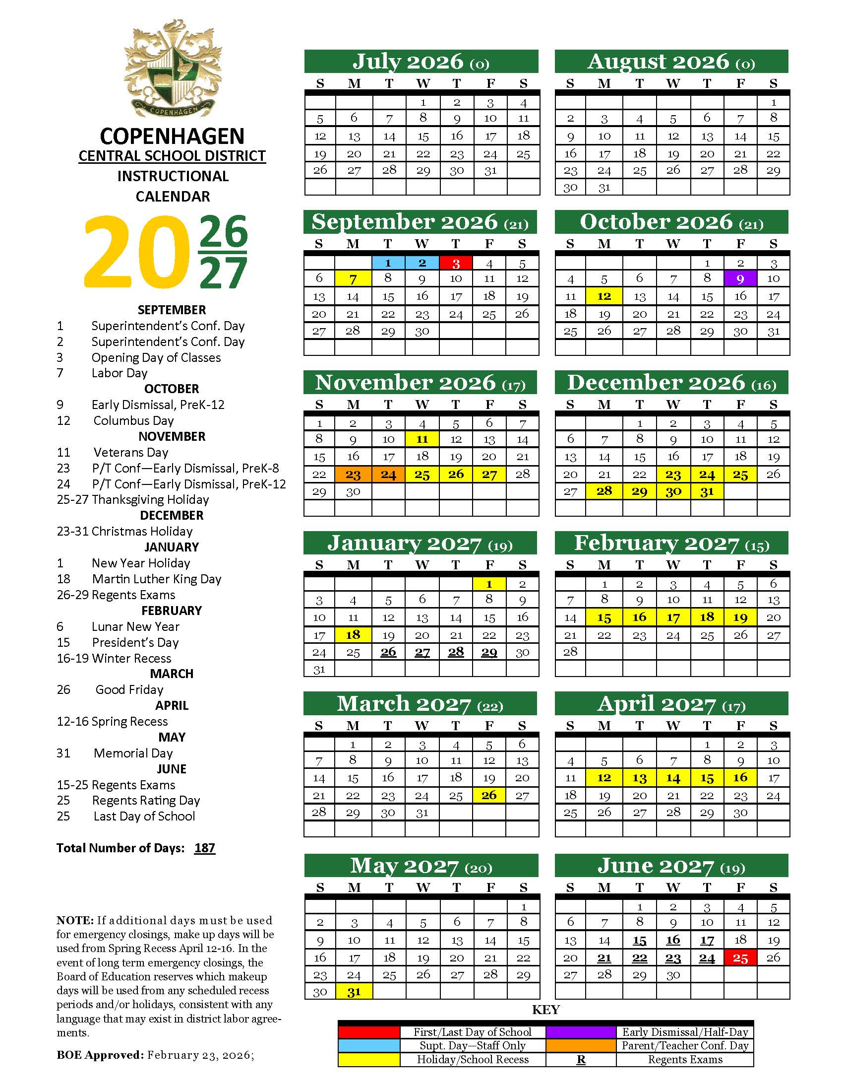 2026-2027 Academic Calendar
