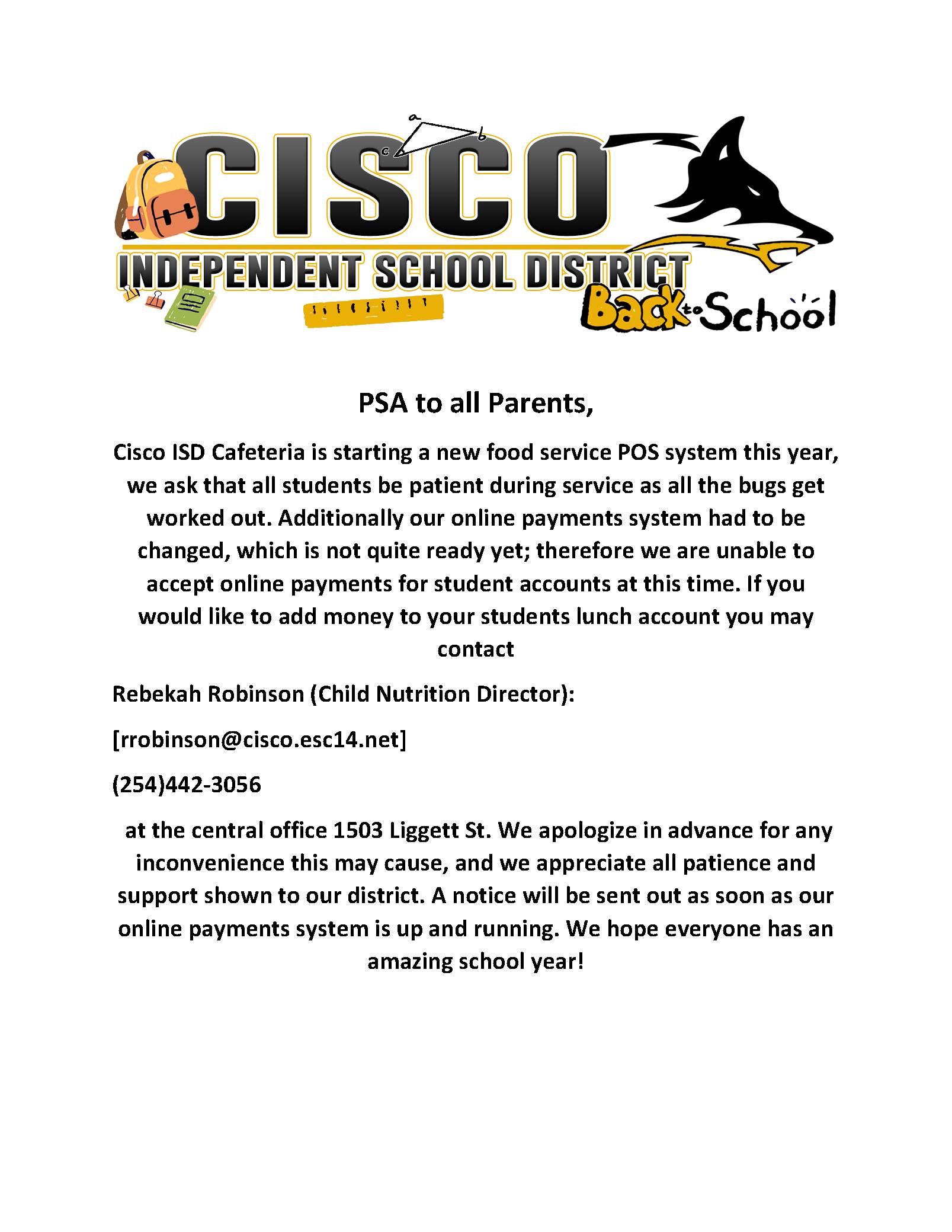  Cafeteria PSA -Please Read-