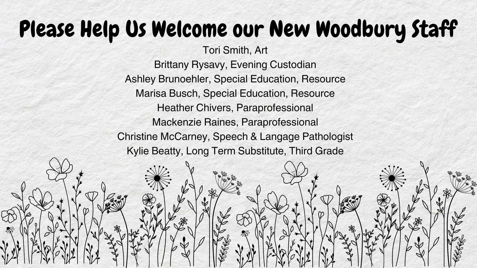 Welcome New Staff!