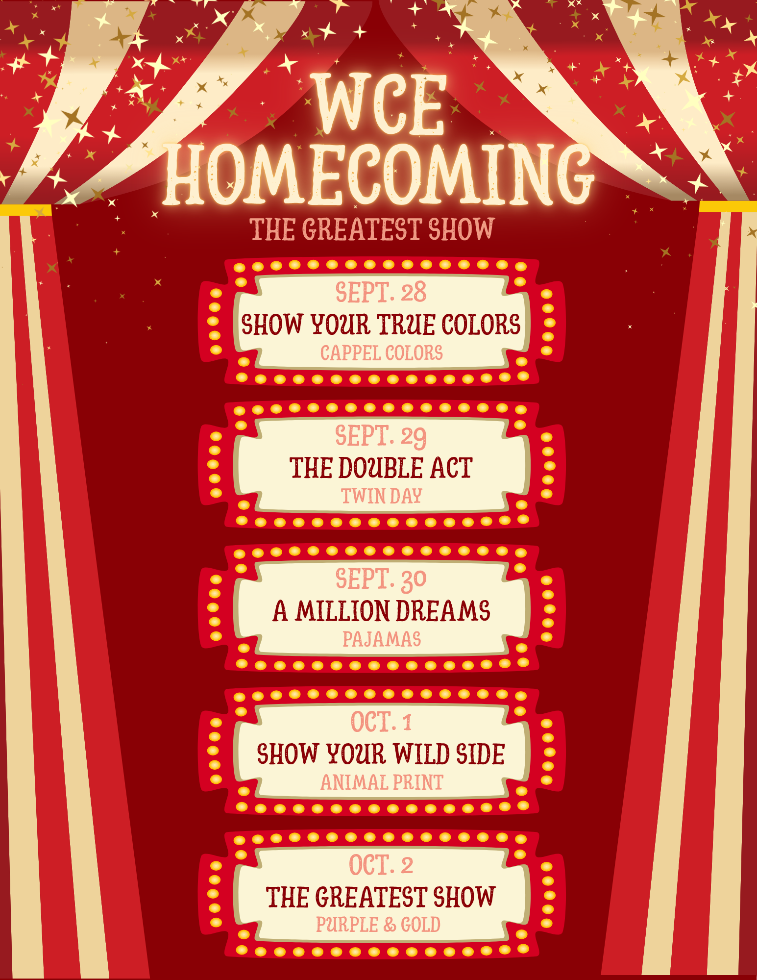 Homecoming Week Theme Spirit Days!