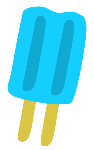 A bright blue popsicle with two yellow sticks on a white background.