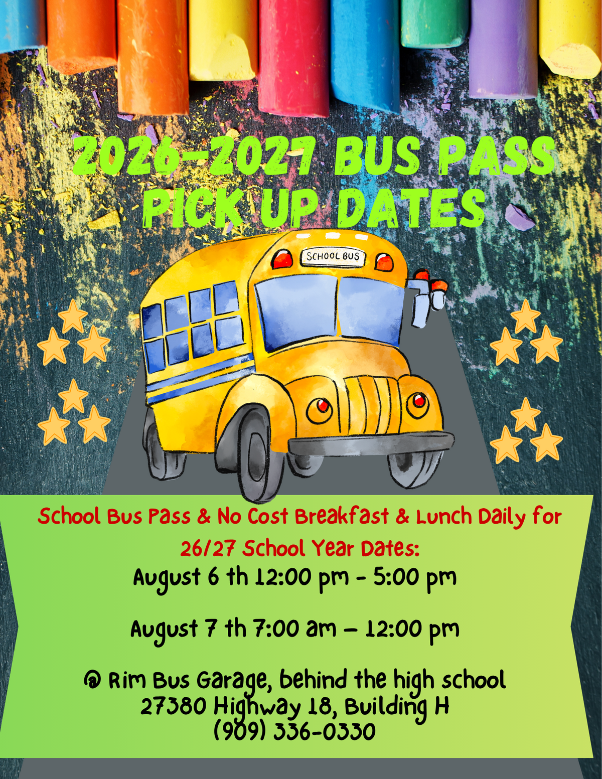 Reminder: Bus Pass Pick-Up Today (8/6) & Tomorrow (8/7)