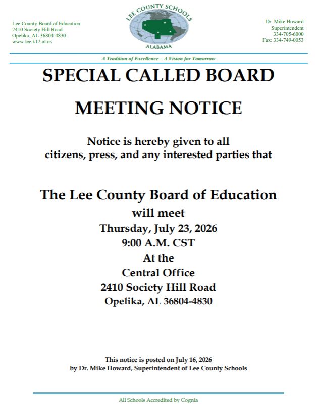 Special Called Board Meeting Notice