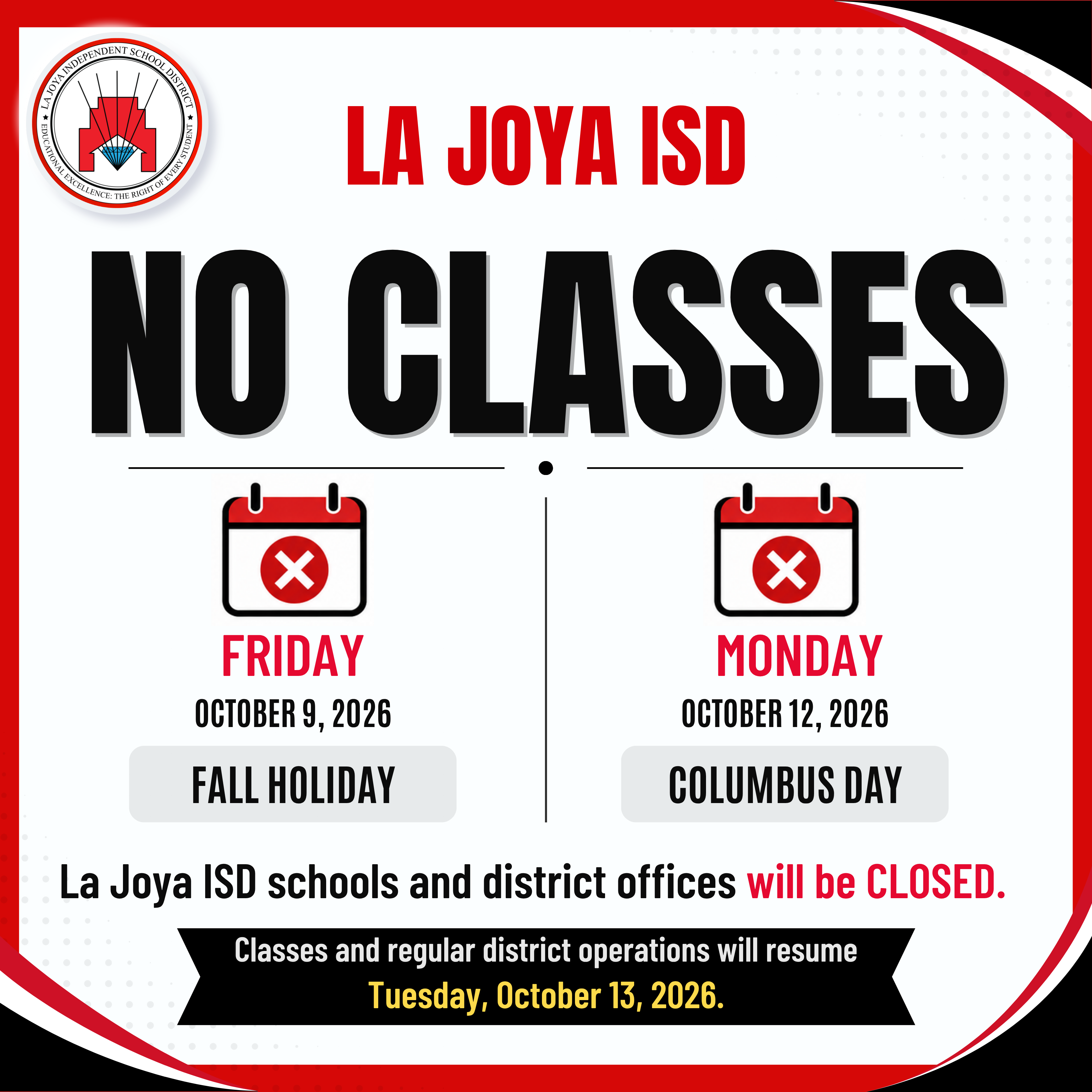 📣📅 REMINDER, LA JOYA ISD FAMILIES! ❤️