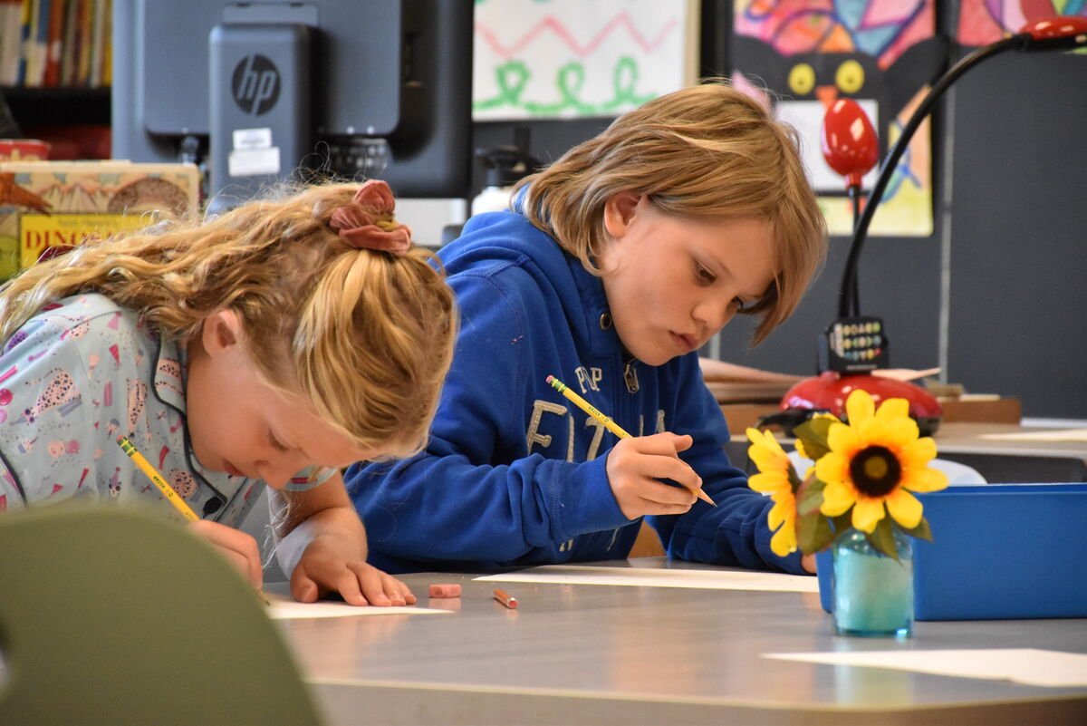 3rd graders channel Van Gogh with sunflower still life project