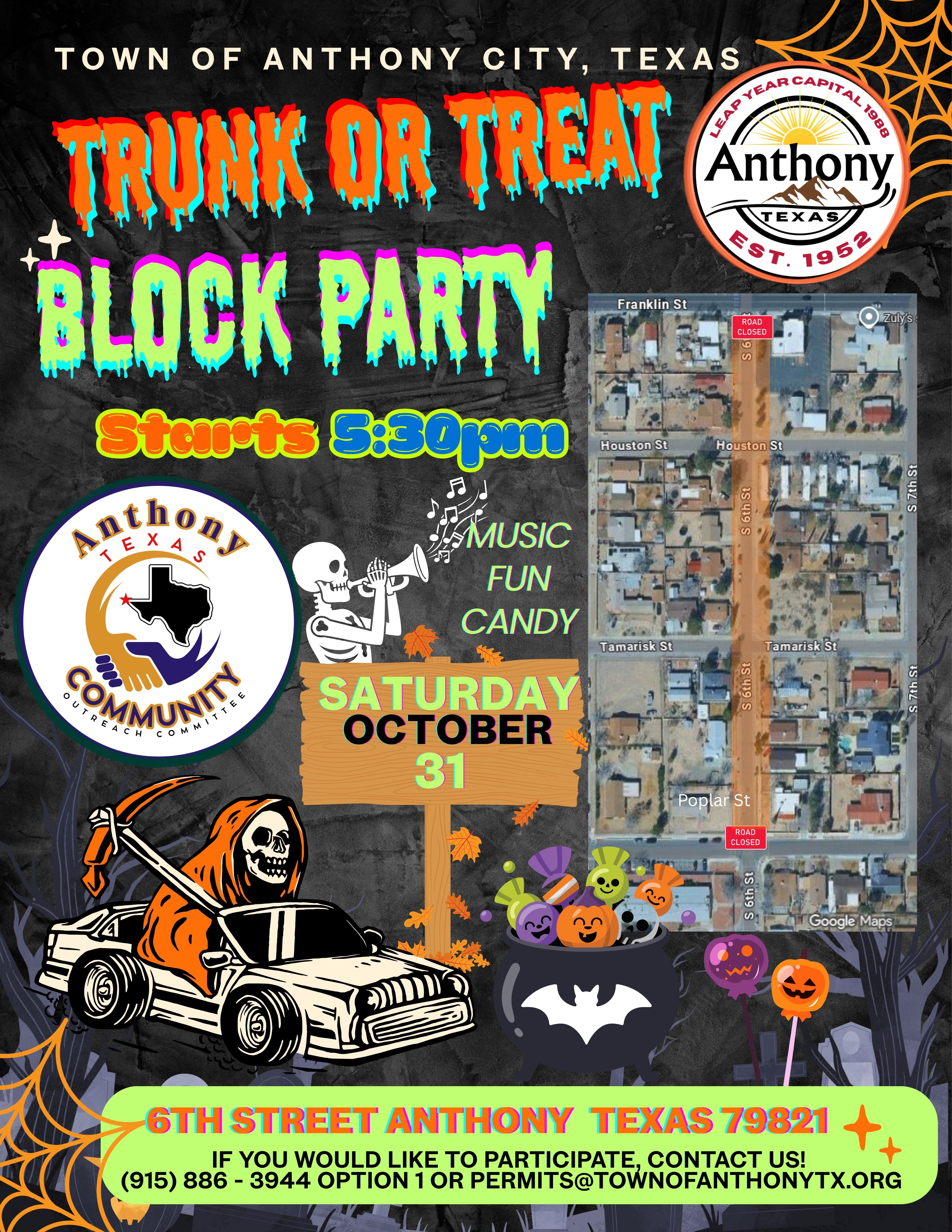  Spooktacular news, Anthony! Get your costumes ready for the Trunk-or-Treat Block Party!