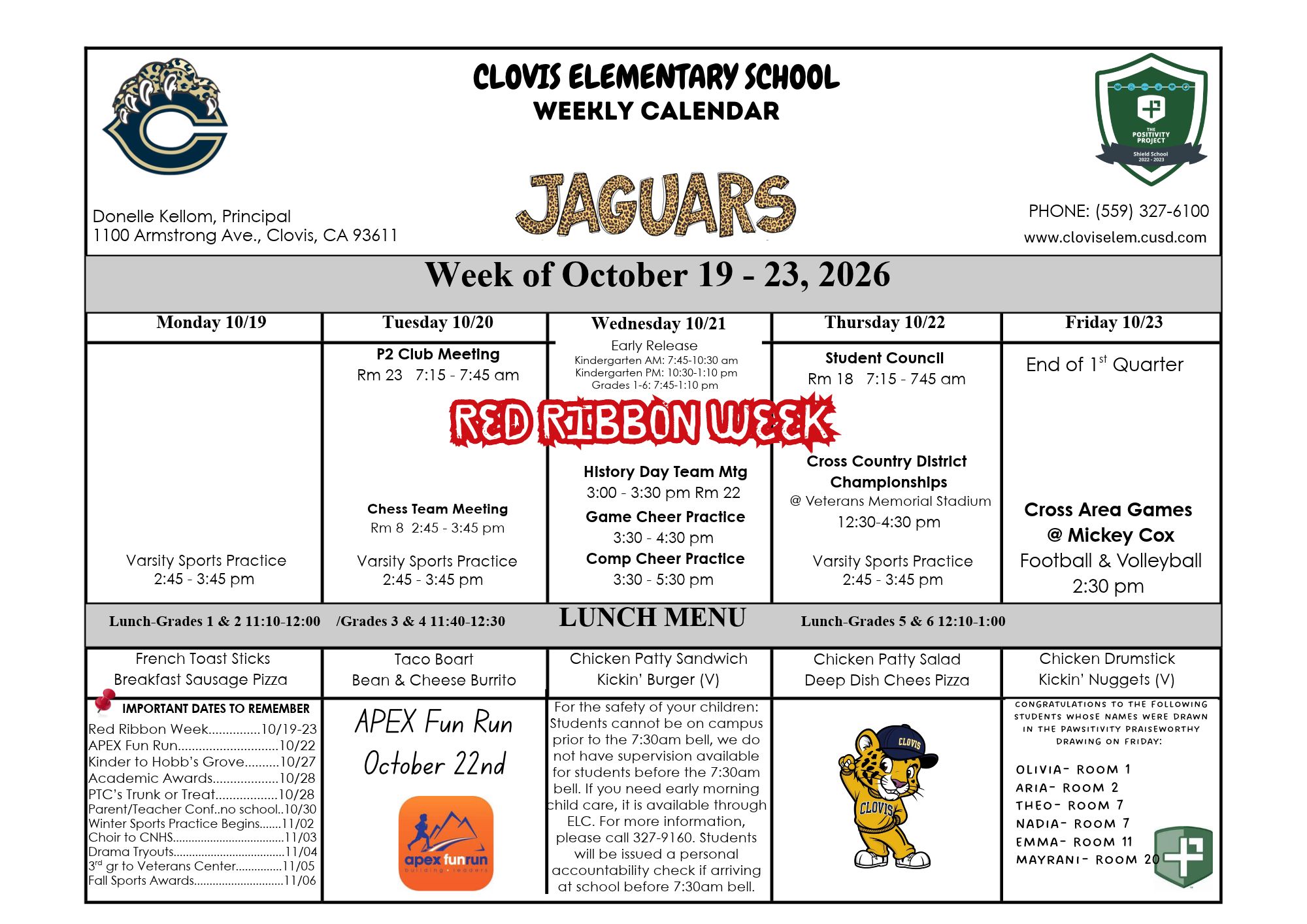 Weekly Calendar October 19-23