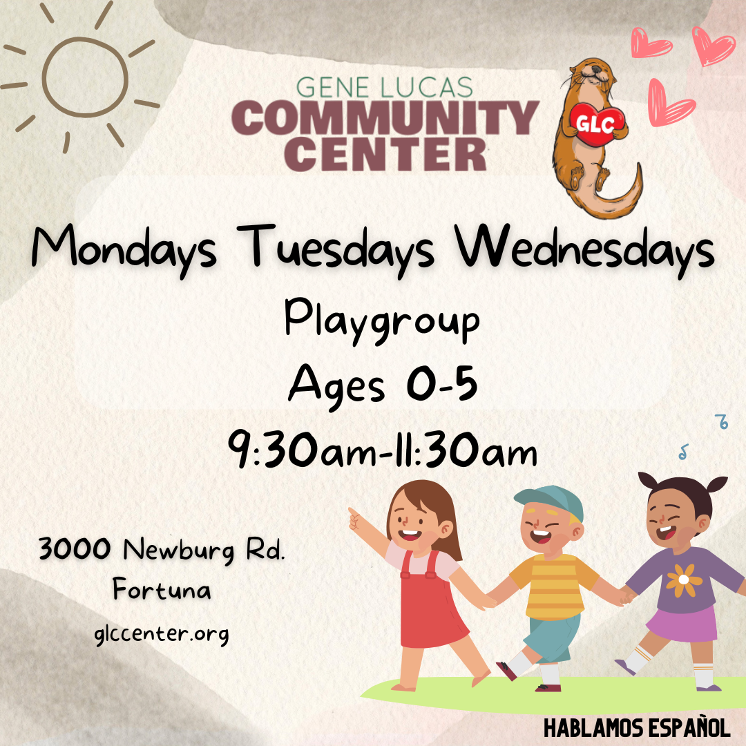 Gene Lucas Community Center offers a Playgroup for ages 0-5 on Mondays, Tuesdays, and Wednesdays from 9:30 am to 11:30 am.