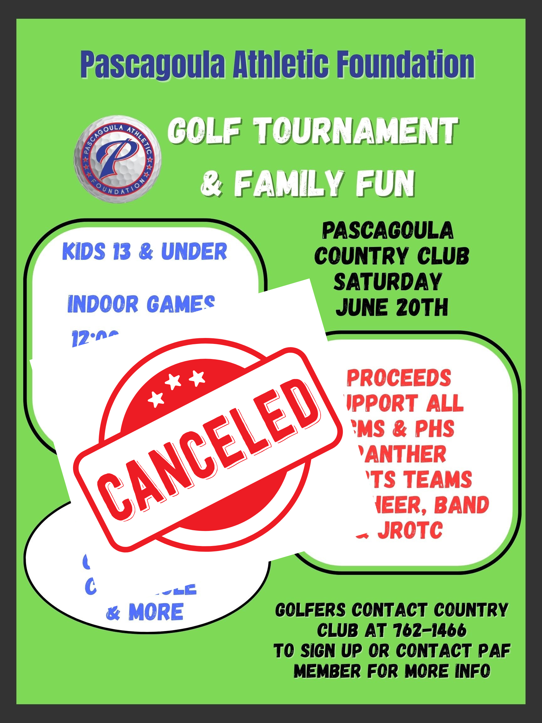  Pascagoula Athletic Foundation Golf Tournament Canceled