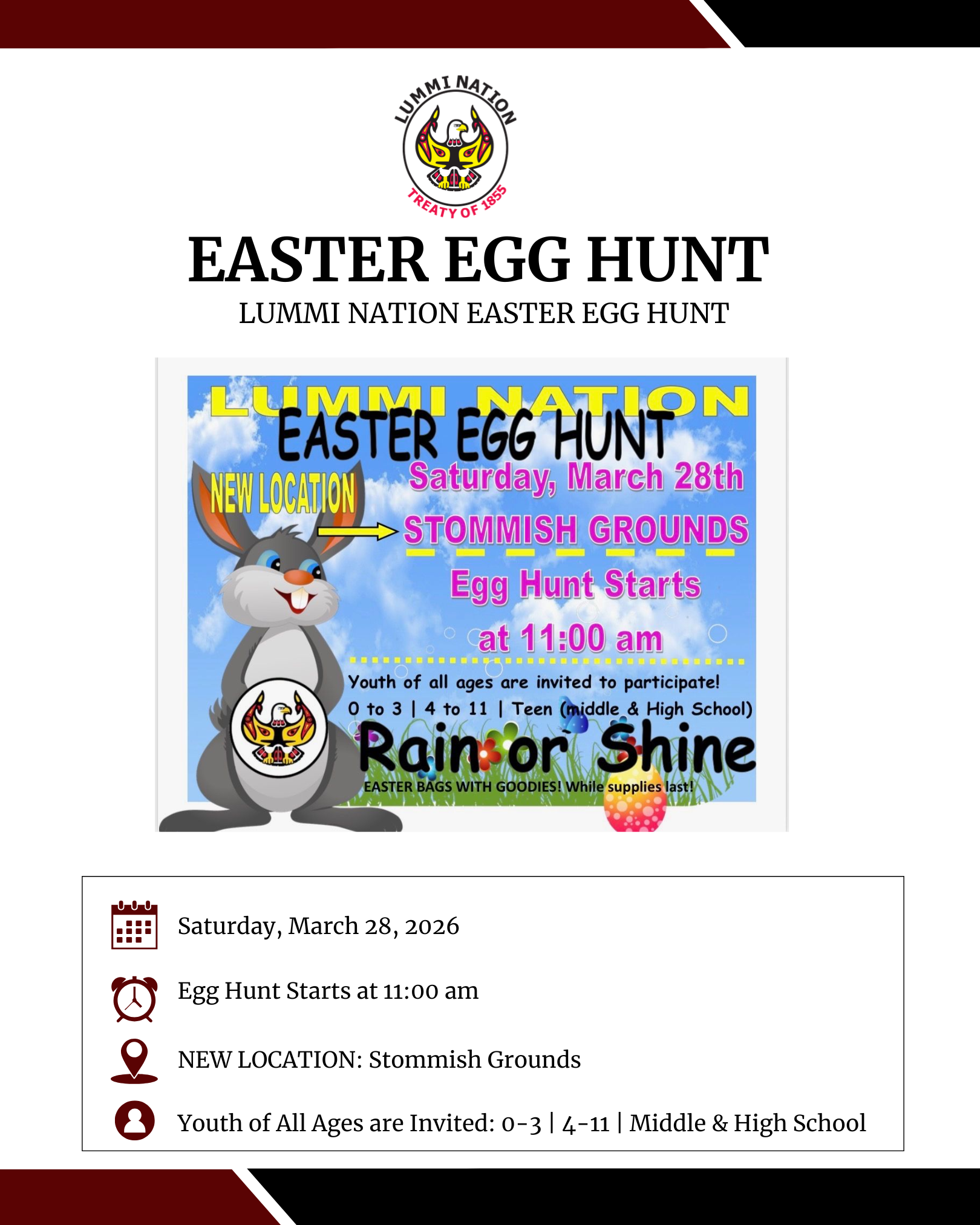 Lummi Nation Easter Egg Hunt – Saturday at Stommish Grounds
