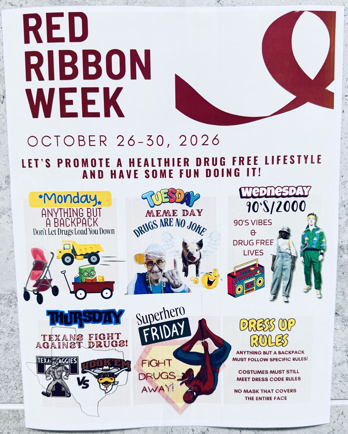 Red Ribbon Week Schedule - Oct 26 - 30