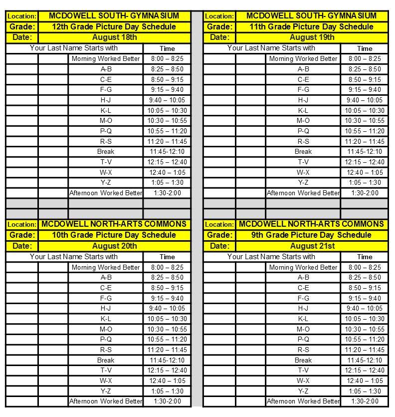 McDowell High School Picture Day Information
