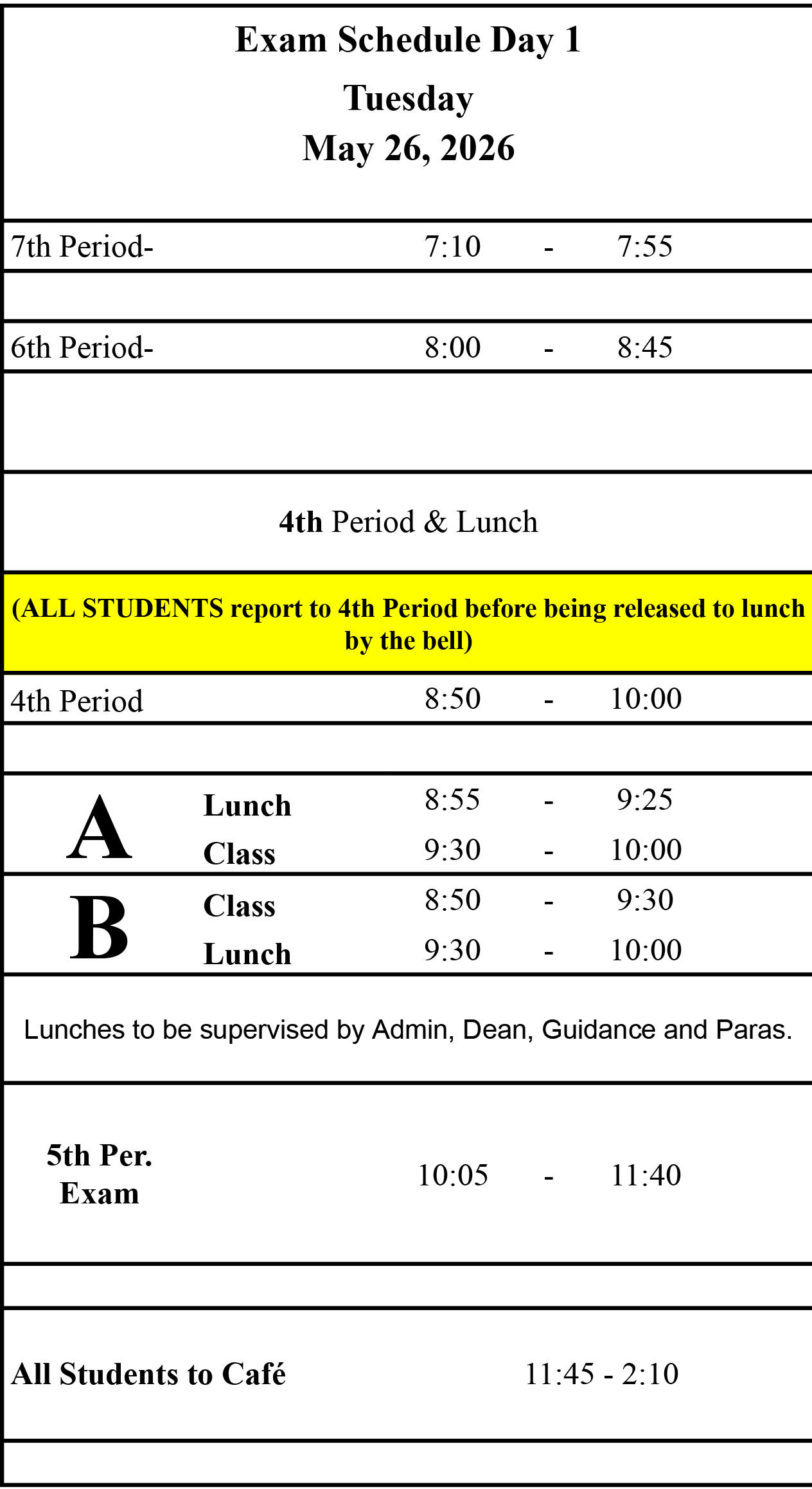 Final Exam Schedule