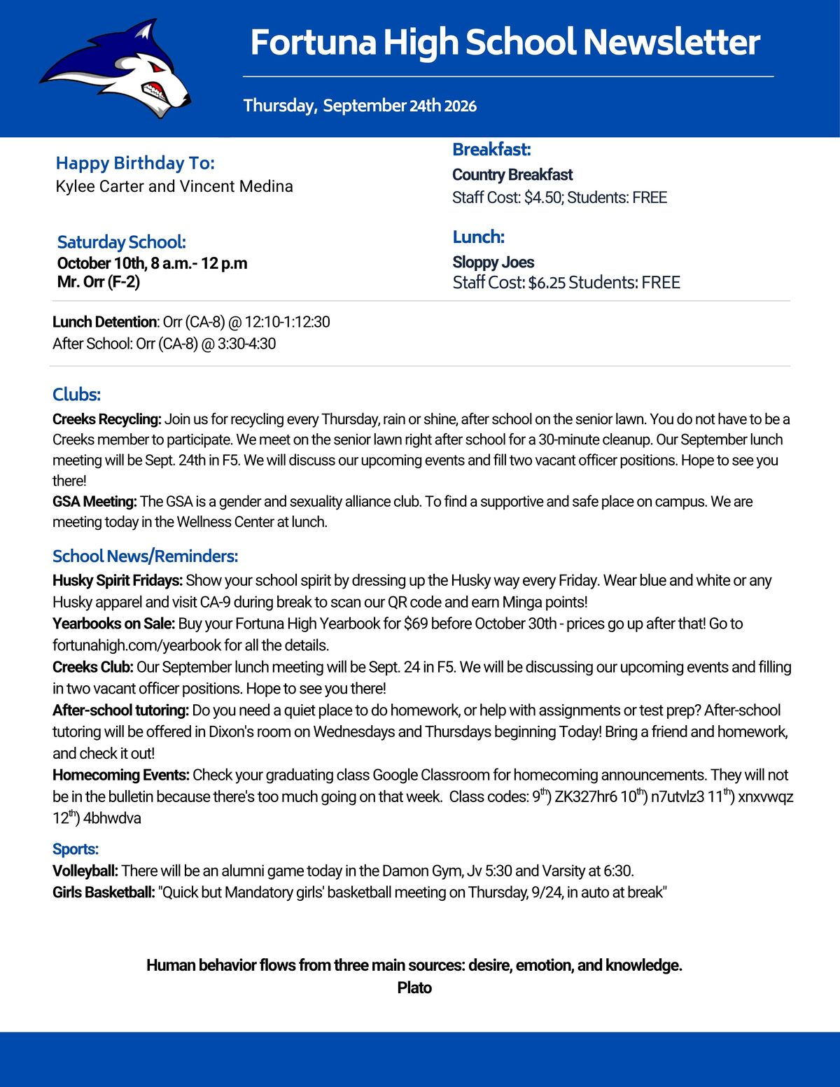 Bulletin 09/24/2026