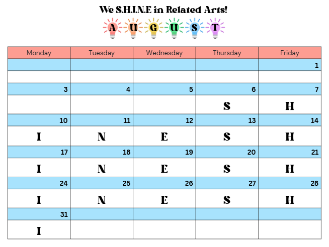 Related Arts August Calendar