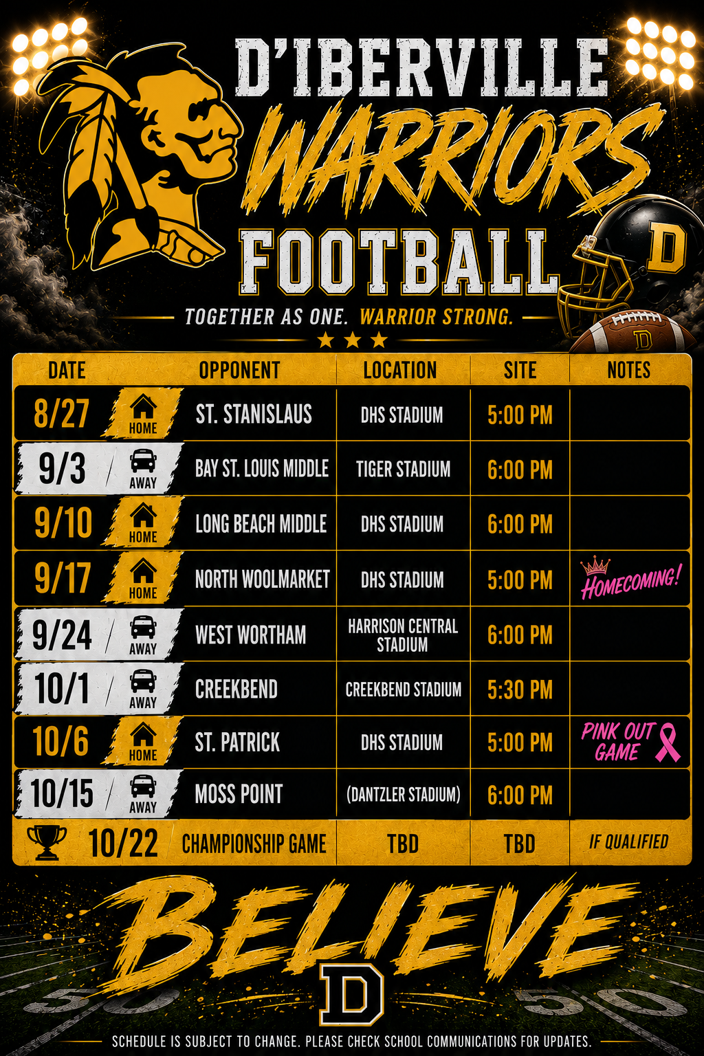 Updated Football Schedule! 🏈