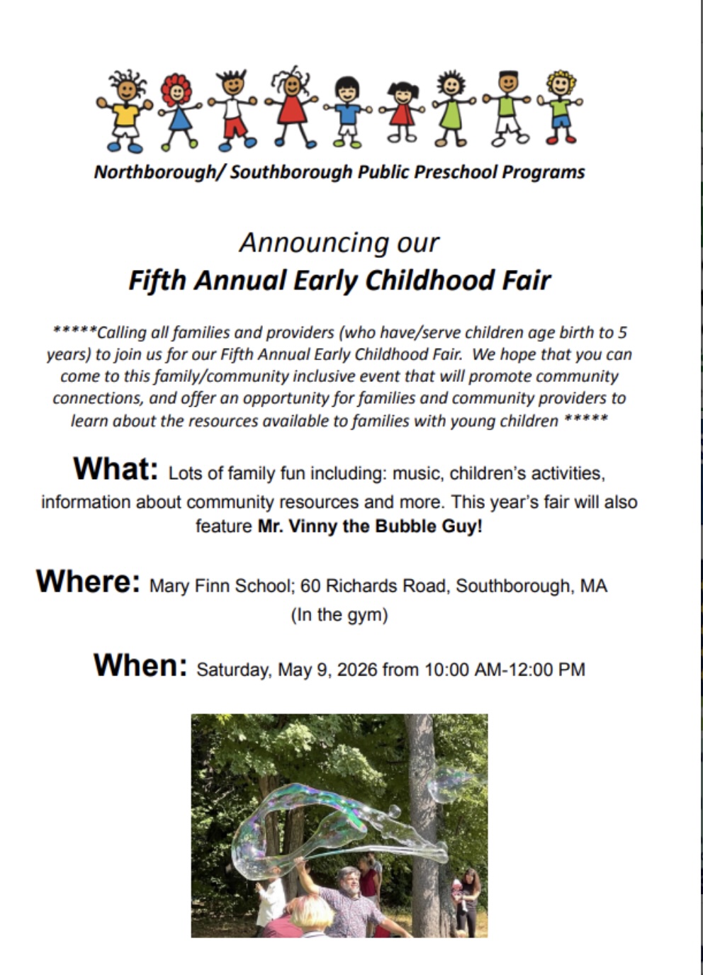Fifth Annual Early Childhood Fair, Saturday, May 9, 10:00 AM to 12:00 PM