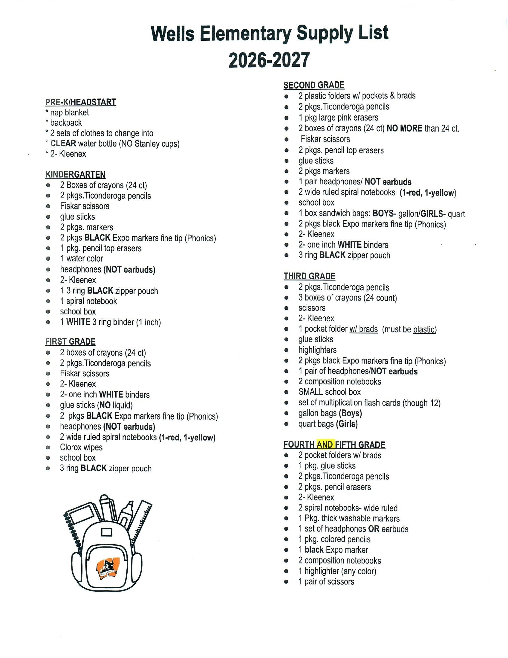 26-27 school supply lists 