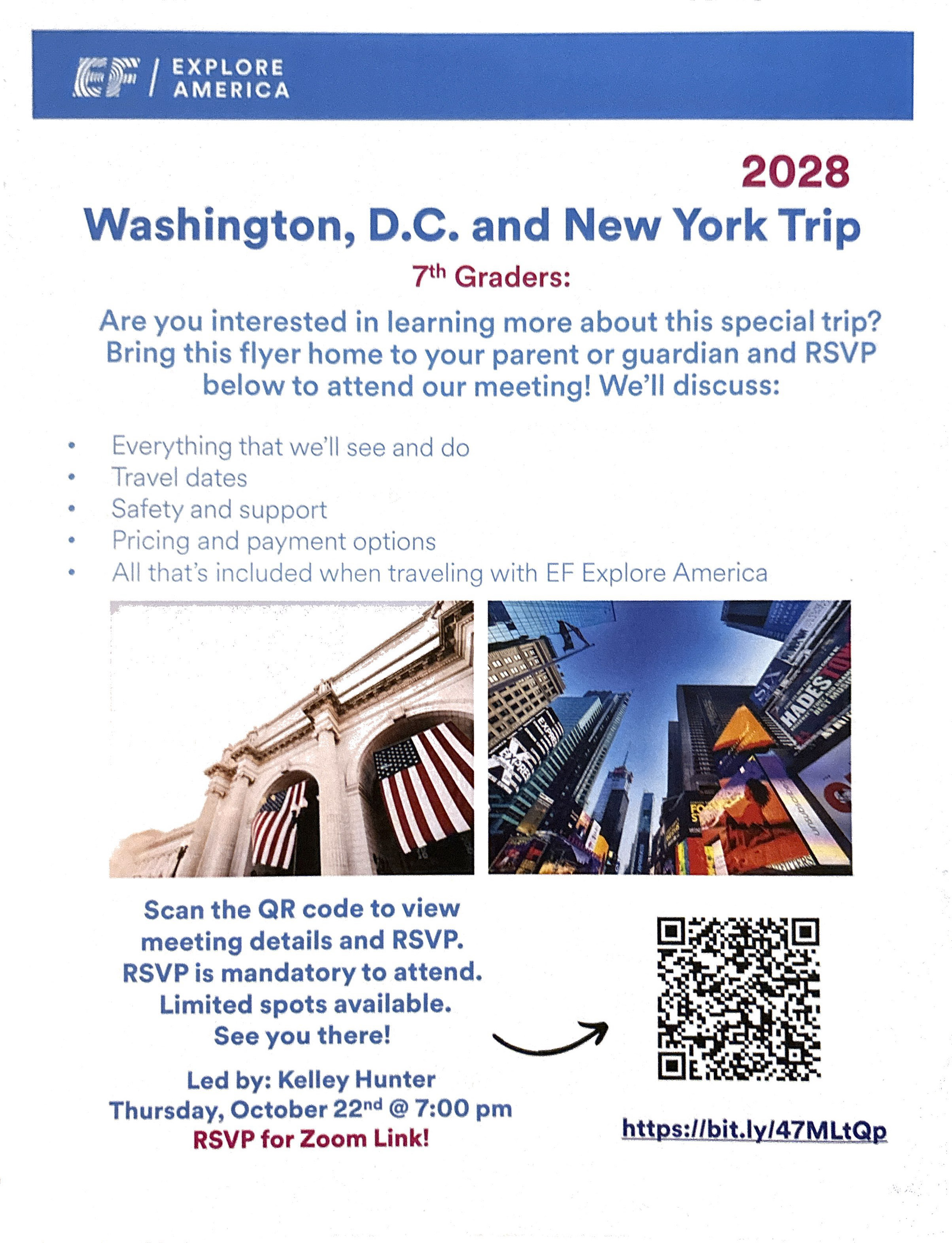 TONIGHT! 2028 Washington, D.C. & New York Trip – 7th Grade Interest Meeting