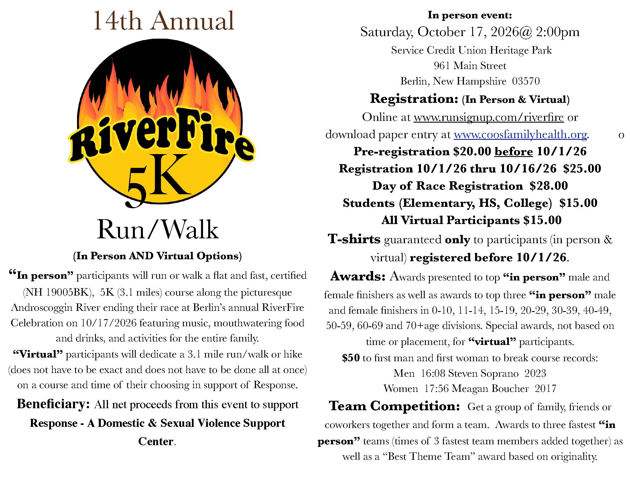 RiverFire 5K Saturday, Oct 17th