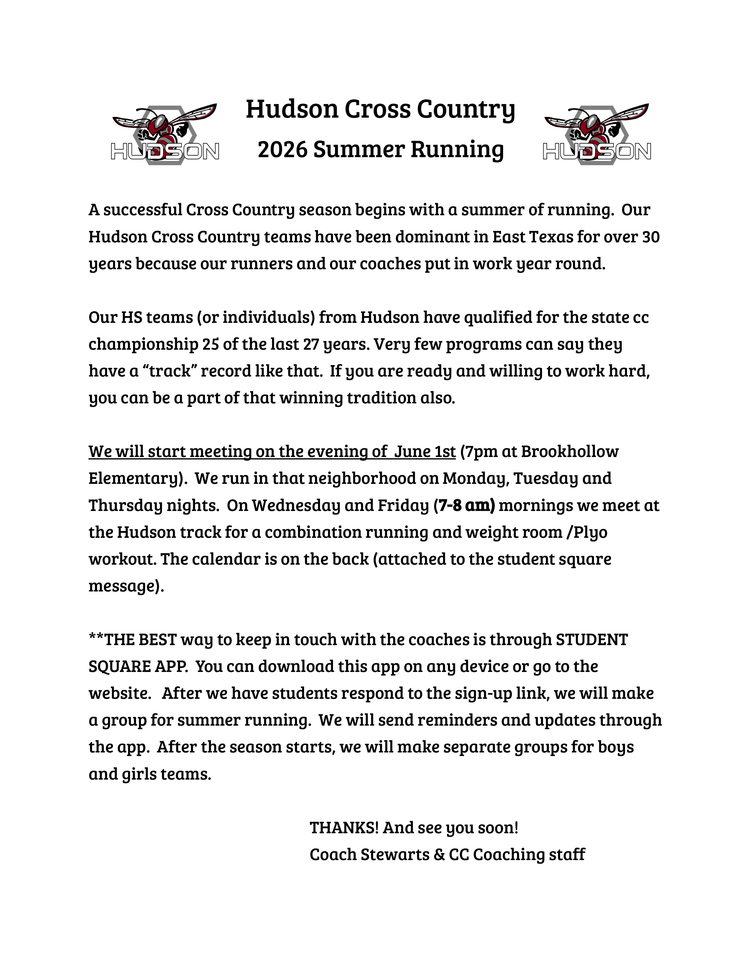 Summer Cross Country Information