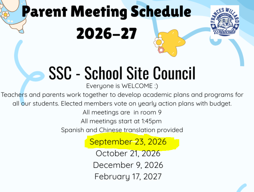 School Site Council Meeting - Sept 23rd @ 1:45pm
