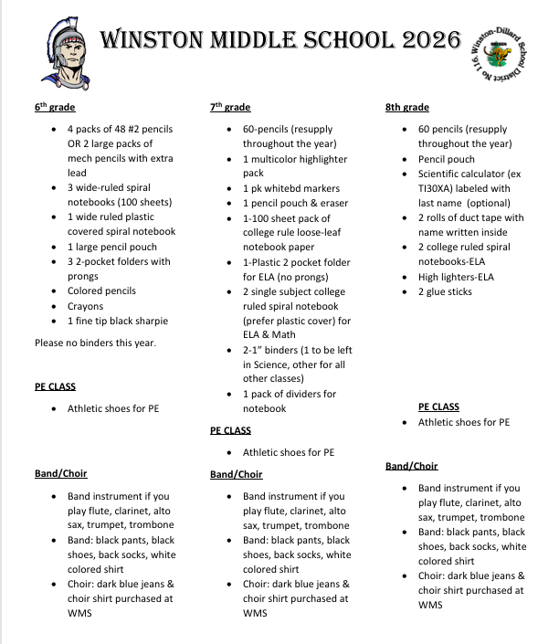 2026 Supply List