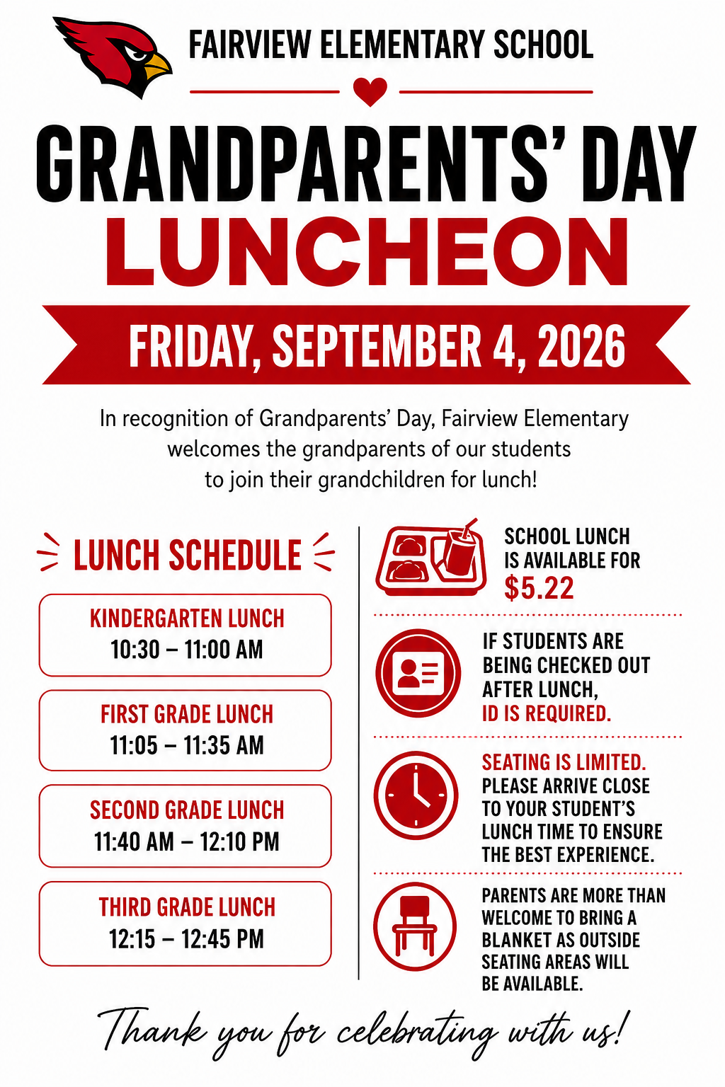 Important reminders for tomorrow’s Grandparents’ Day Luncheon at FES!