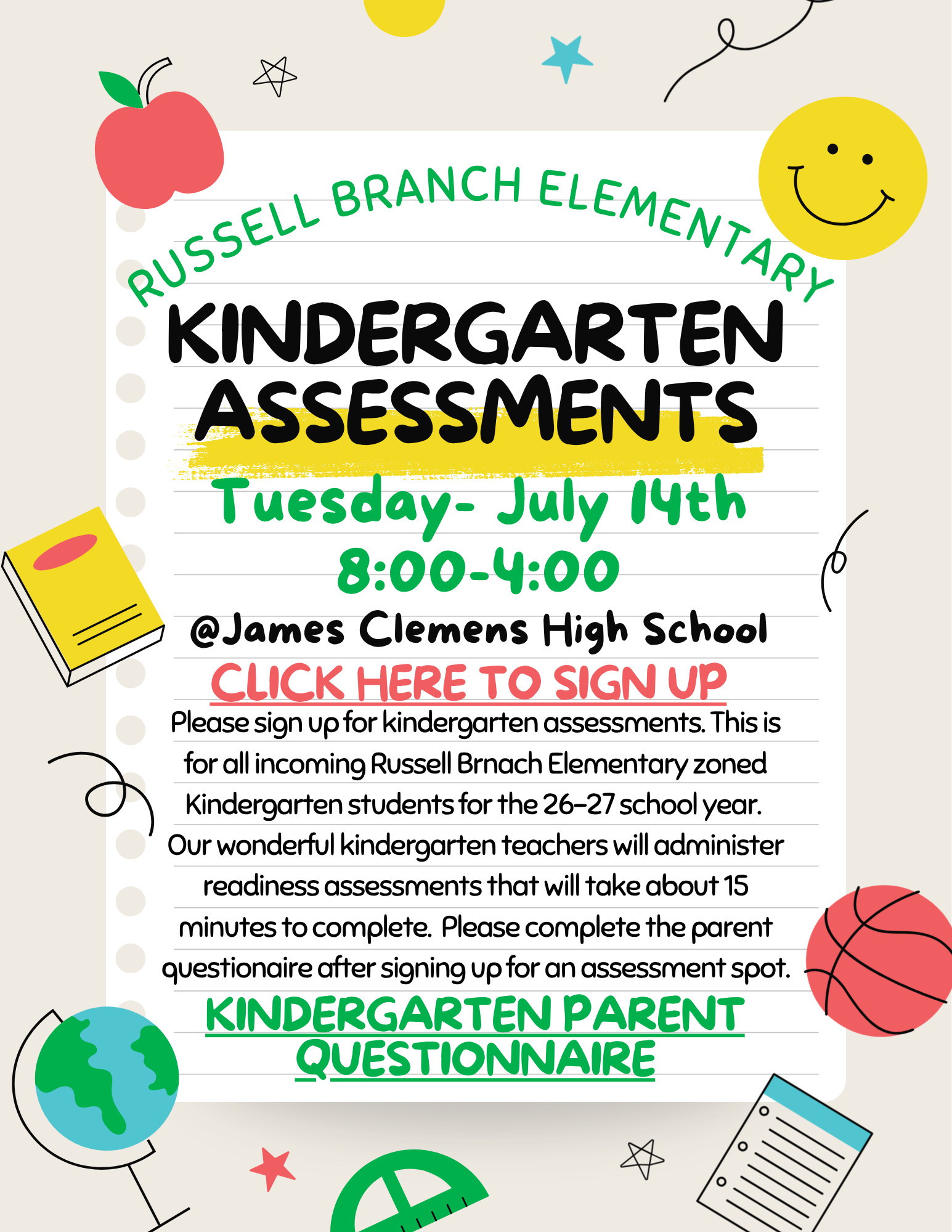RBES Kindergarten Assessments