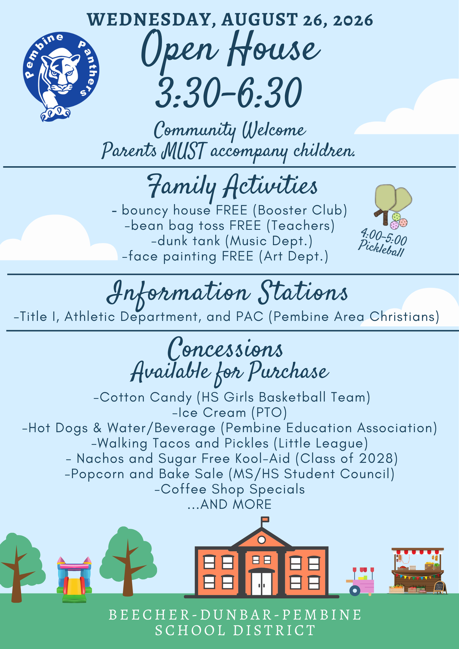 Open House Wednesday, August 24, 2026 3:30-6:30